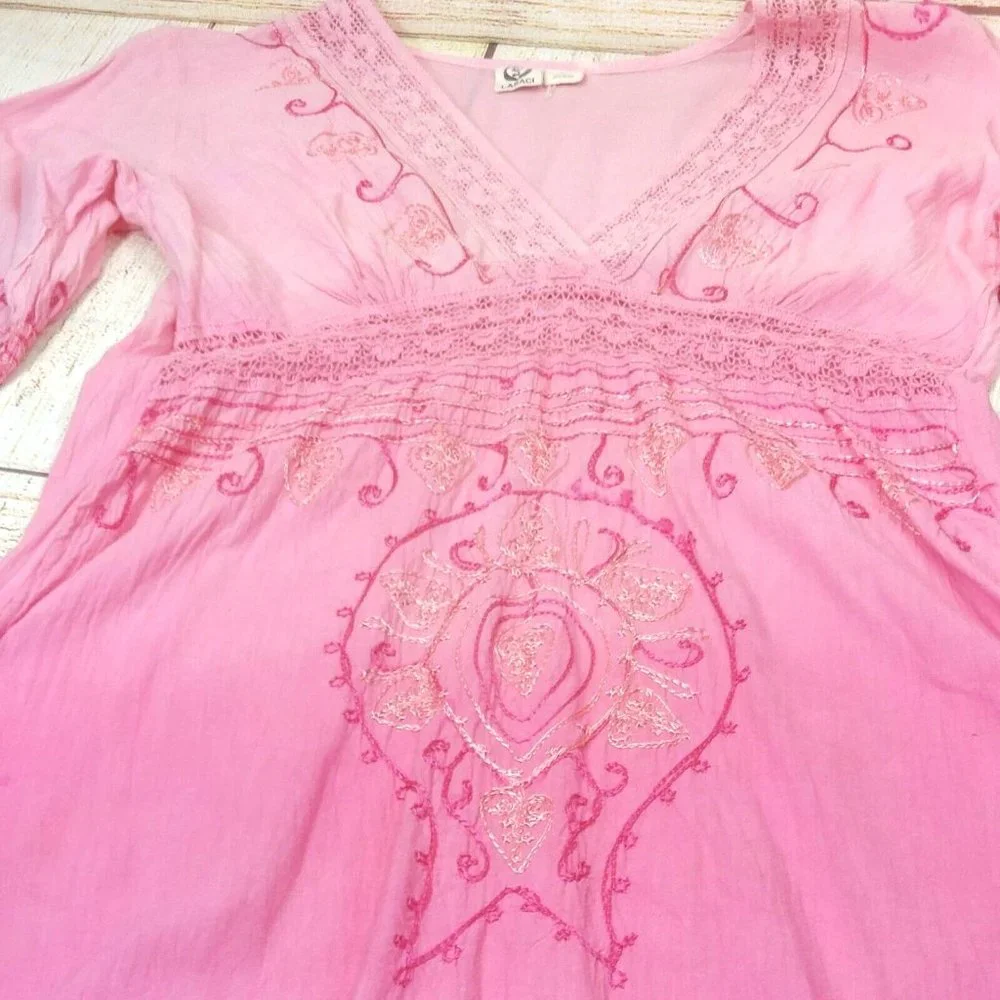 Embroidery Pink Summer Tunic Women's Shirt Tunic Top Dress Kurta 100% Cotton L - Picture 5 of 16